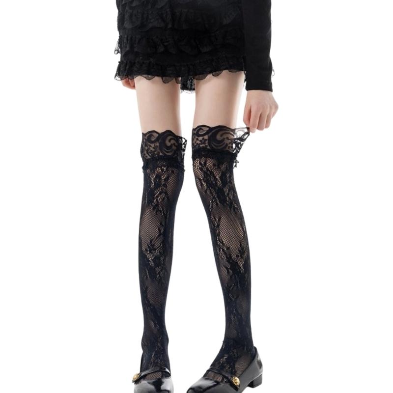 Elegant Anime Knees High Socks With Lace Trim Breathable Nylon Socks Costume Accessory For Cosplay And Daily Wear