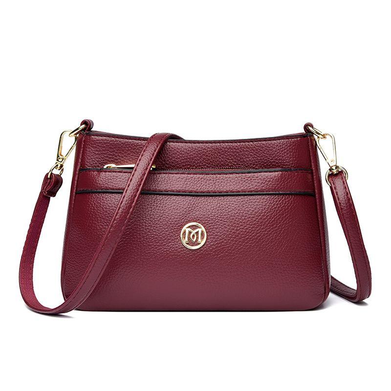 

Middle-Aged Fashion Authentic Leather Tactile Feel Ladieswear Shoulder Bag Burgundy