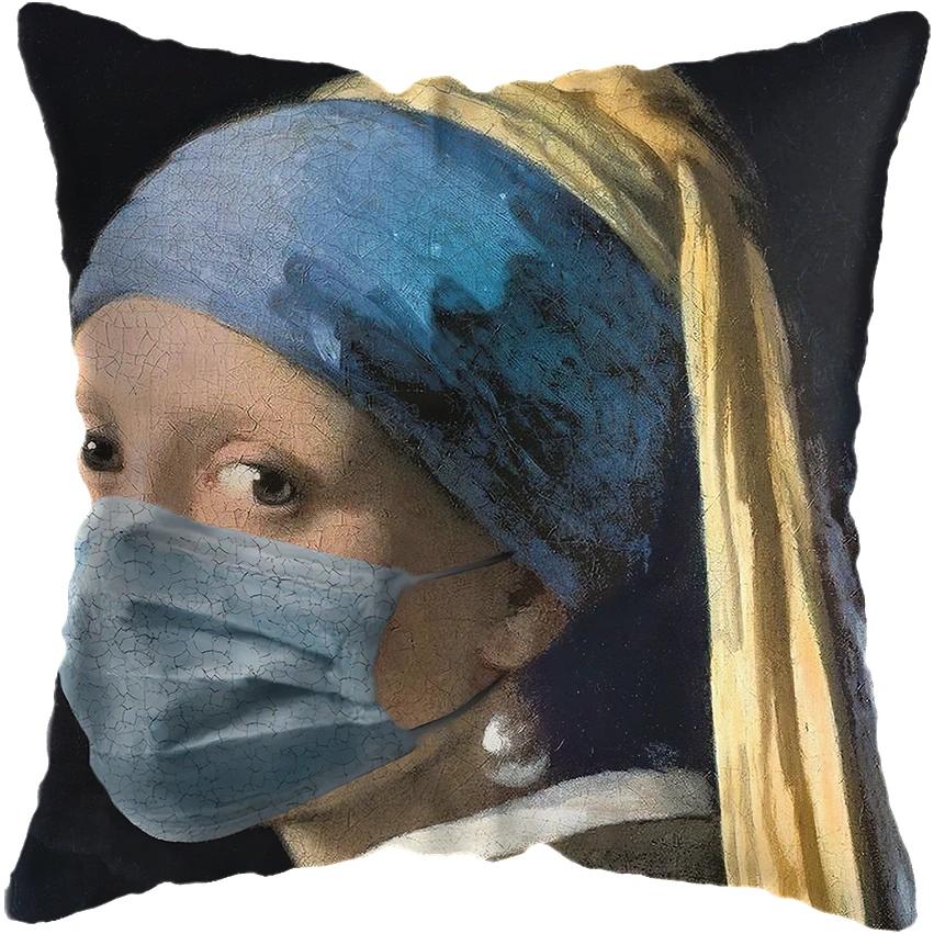 Huse de pernă pictură cu figuri amuzante europene clasice, husă de pernă, decor pentru casă, figură amuzantă suflând bule, huse de pernă