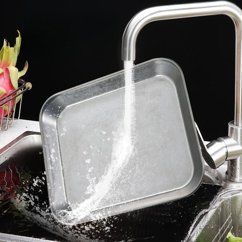 Vintage Korean Style Stainless Steel Tray Snack Dessert Fruit Cake Bread Steak Tray Creative Restaurant Display Dinner Plates