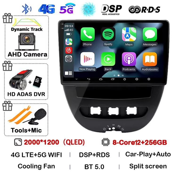 Android 14 Carplay Auto Car Radio For Peugeot 107 Toyota Aygo Citroen C1 2005 - 2014 Head Unit Stereo Multimedia Player GPS WIFI