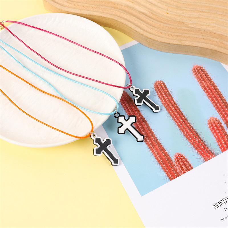 Stylish Retro Black Rope Cross Pendant Necklace