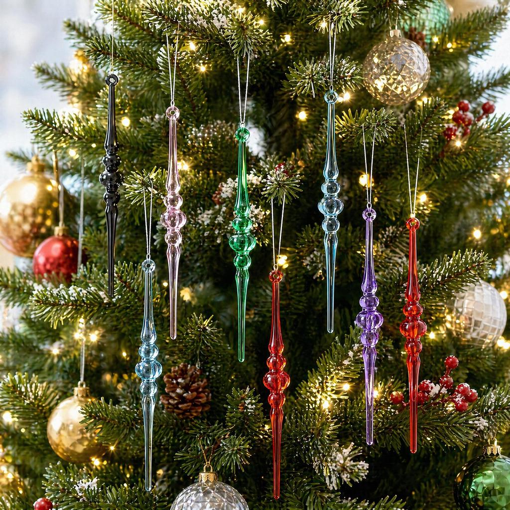 12 Pcs Multi-color Acrylic Icicle Ornament Set for Christmas Tree Decorations