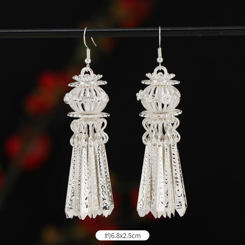 Miao Yin earrings retro exotic niche design long fringed earrings medium earrings women