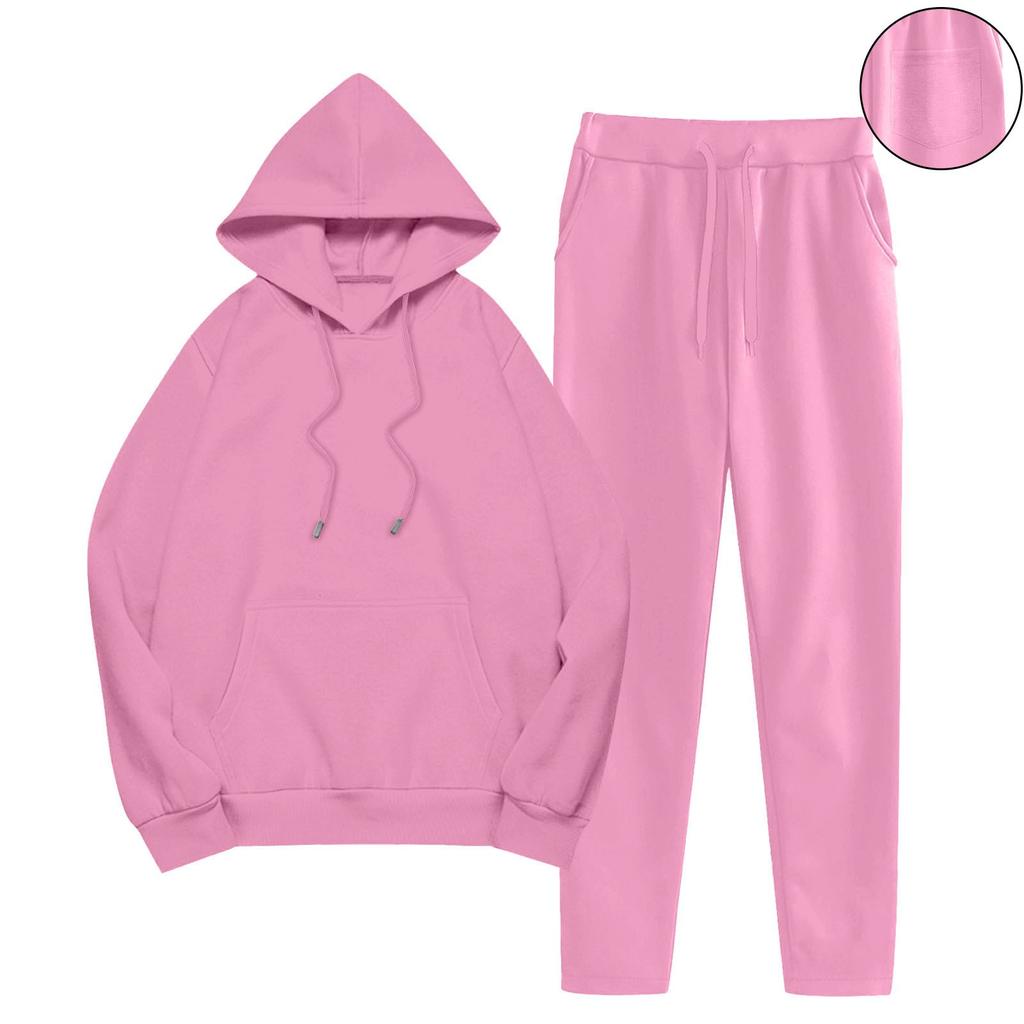 Women's Fashionable Loose Pocket Long Sleeved Sweatshirt Long Pants Two-Piece Set