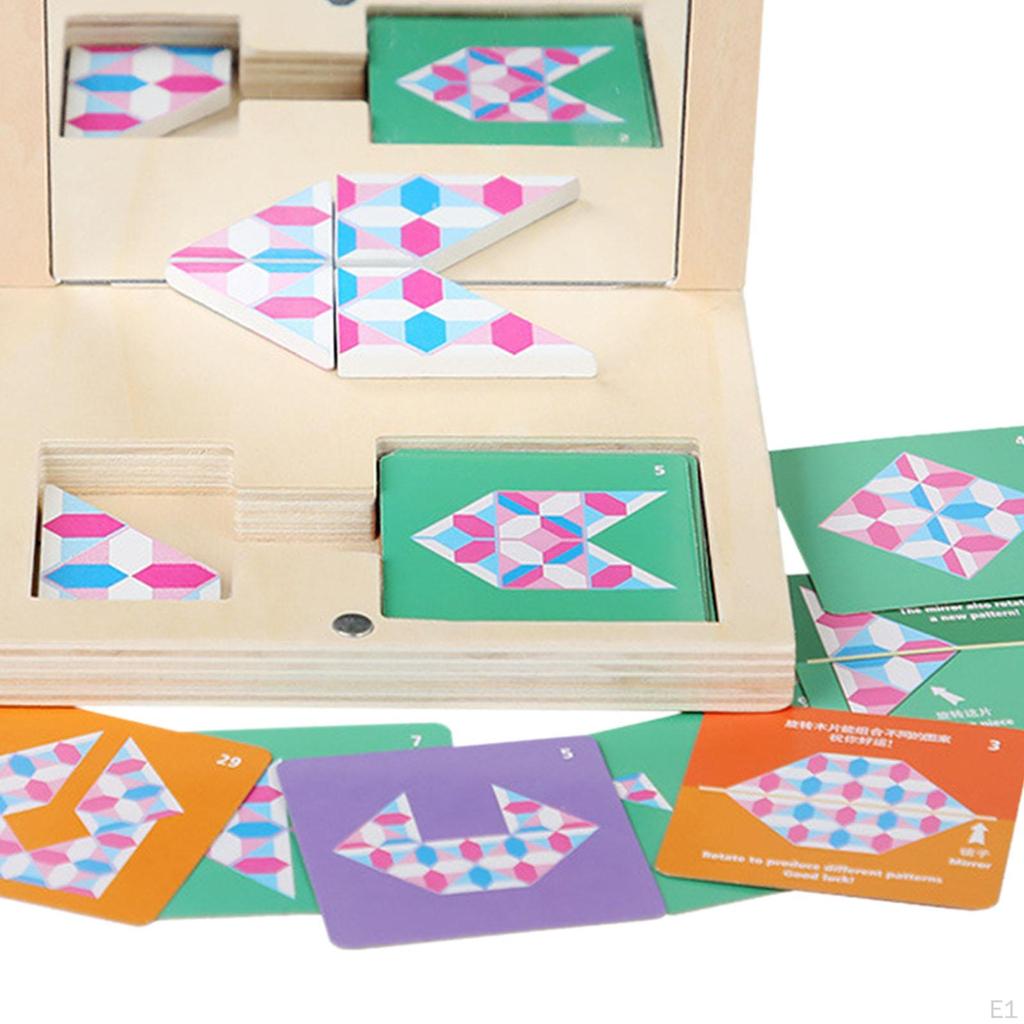 Montessori Toy Develop Wood Mirror Puzzle for Kindergarten Household Bedroom