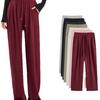 Grey antelope cashmere high-waisted wide-leg pants autumn and winter new straight-tube glutinous rice pants knitted vertical casual trousers women