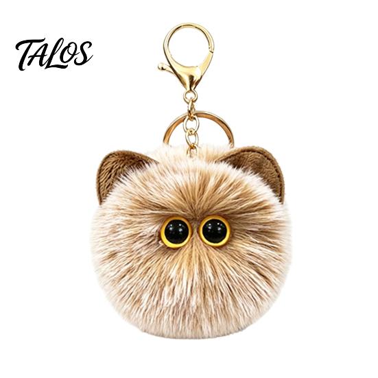 Soft Pompom Keychain Plush Cat Ball Keychain, Fluffy Kitten Bag Charm, Pendant with Lightweight Metal Lobster Clasp, Backpacks Keys Decorative