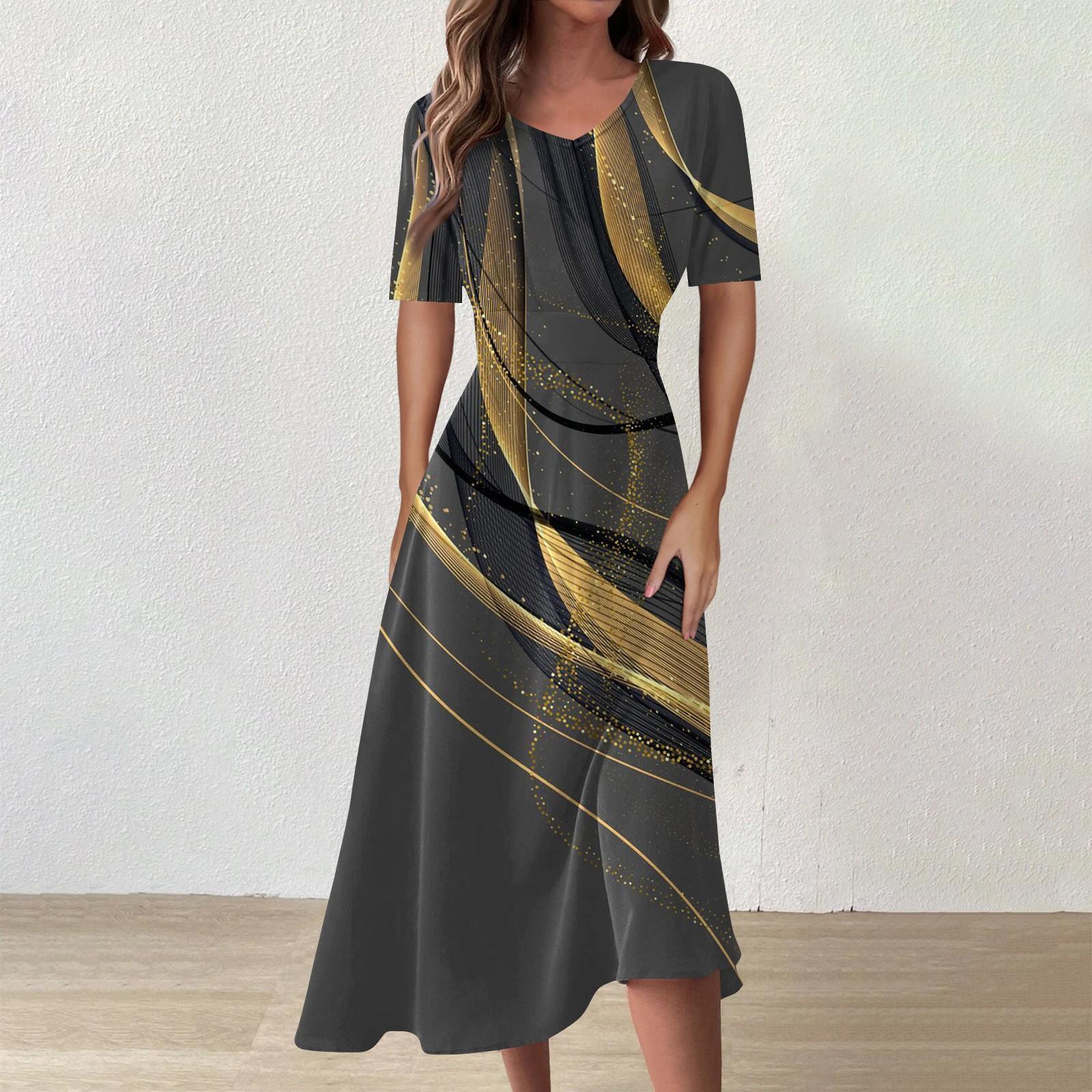 

Женское повседневное модное платье с v-образным вырезом и коротким рукавом на талии, длинное свободное платье XXL золотой