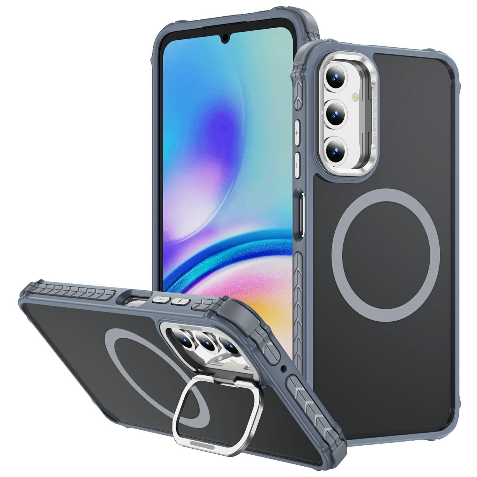 

For Samsung Galaxy S25 Case with Lens Kickstand Matte Back Cover Compatible with MagSafe Grey