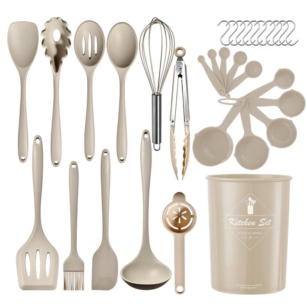 Non-Slip Silicone Cooking Set: High-Temp Resistant Soup Ladle, Stir-Fry Spatula, and Pot Spoon