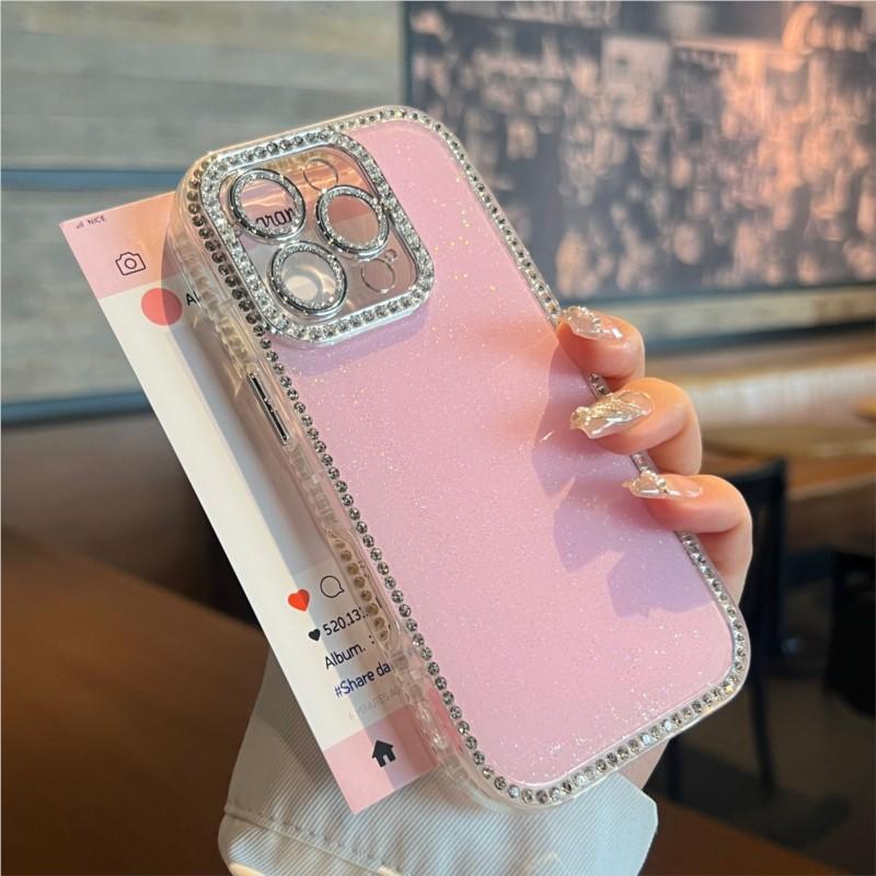 Luxury Bling Glitter Cute Clear Soft Phone Case For iPhone 16 15 14 13 12 Pro Max 11 Diamond Frame Bumper Shining Cover Girly