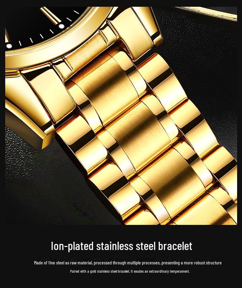 Oulishi Waterproof Gold Steel Band Quartz Men's Business Watch