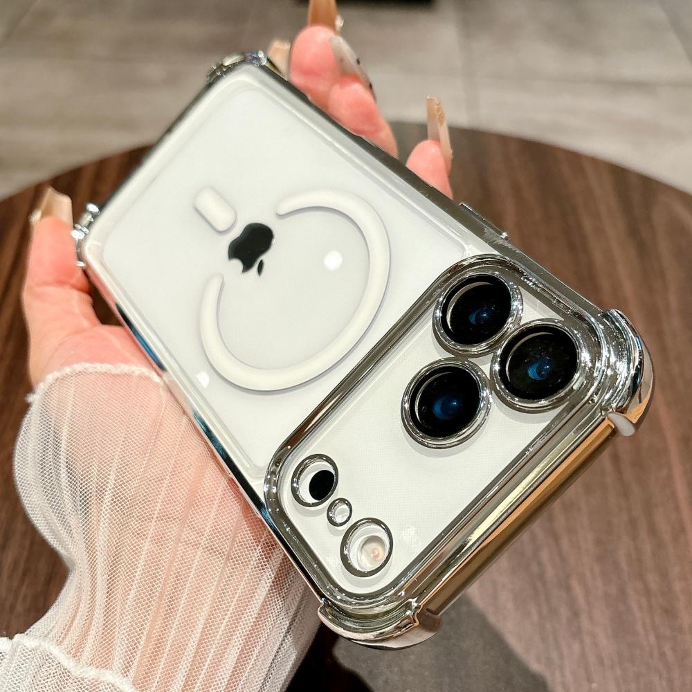 

Plating Clear Soft Magnetic For Magsafe Case For iPhone 17 Pro Max Air 16 15 14 Plus 13 12 Camera Protection Air Cushion Cover iPhone17