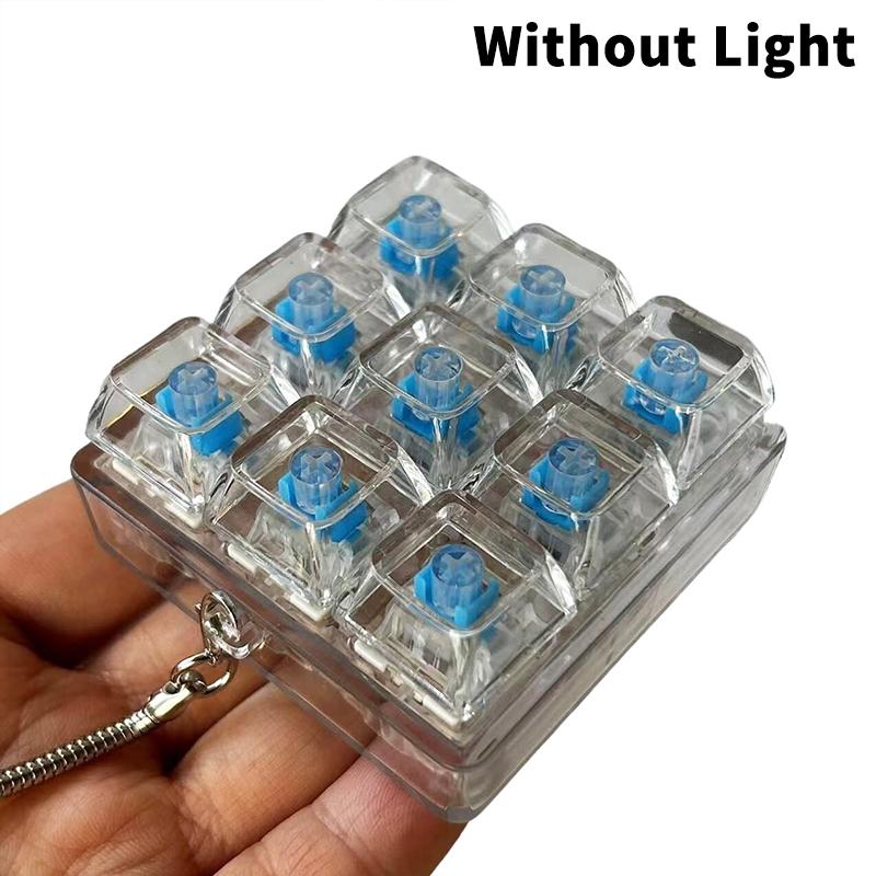 4/9 Taster Mekanisk Tastatur Aksetester LED Tastaturtast Leke Stressavlastning DIY Fidget-knapp Tastaturknapp Fidget Nøkkelring Leker Gave