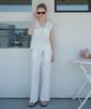 OPENING SUNSHINE Punched Lace Cotton Elastic Waist Wide Pants White