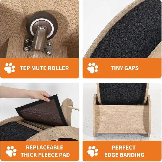 Garvee 3 en 1 Roue d'Exercice pour Chat en Bois Massif Grande Taille Fournitures pour Animaux Anti-Pincement Pied Rouleau de Fitness Structure d'Escalade pour Chat Jouet pour Chien
