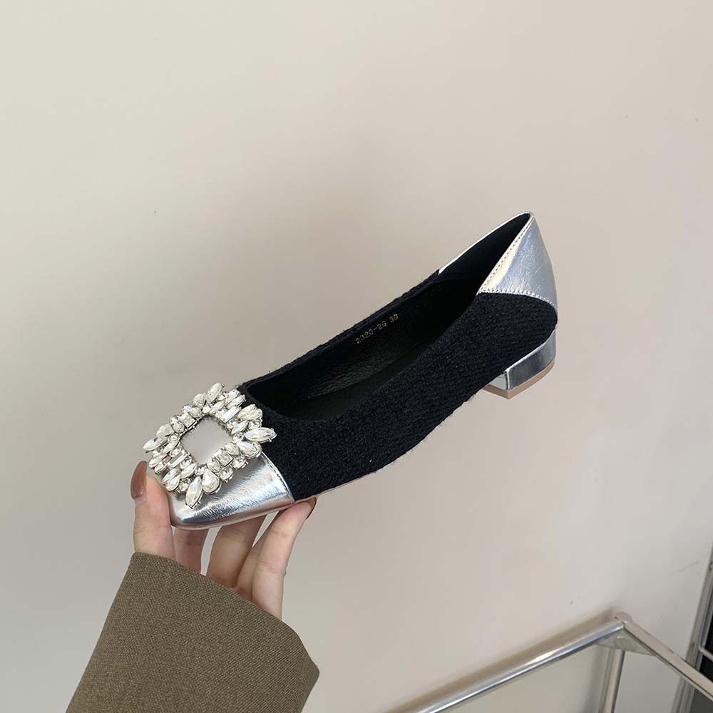 

Модные женские туфли-лоферы с круглым носком, разноцветные, со стразами, пряжкой, на плоской подошве, на низком каблуке, женские модные туфли для танцев, размер 35-39 5.5 чёрный