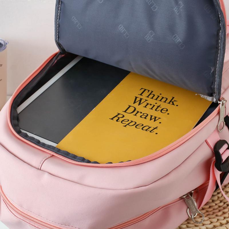 Four-Piece Backpack Set Student Schoolbag Women's Solid Color Backpack