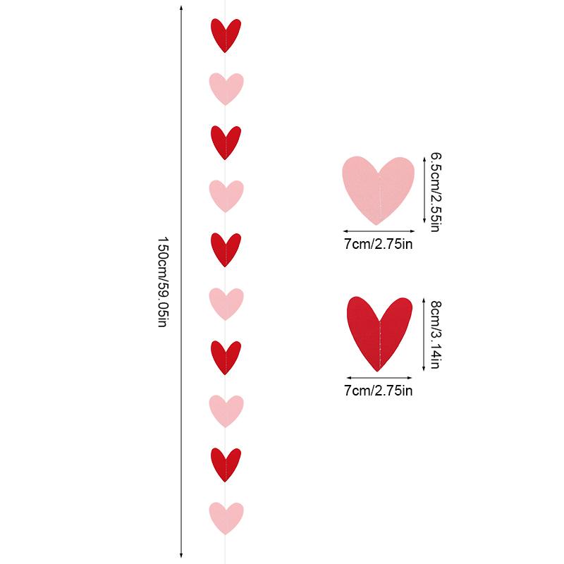Red Pink Heart Garland String Valentines Day Decoration Wedding Anniversary Home Wall Hanging Paper Banner Flag Birthday Party
