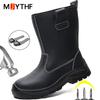 Black Leather Boots Men Steel Toe Shoes Waterproof Men Mining Boots Safety Shoes Puncture-Proof Safety Boot for Engineers Work