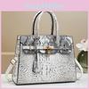 Fashion Blocked Color Gold Buckle Decor Crocodile Texture Women Bag Shoulder