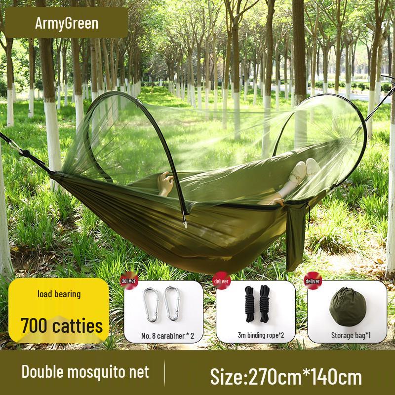 Quick-Open Double Parachute Cloth Hammock with Mosquito Net - Indoor/Outdoor Swing for One Person