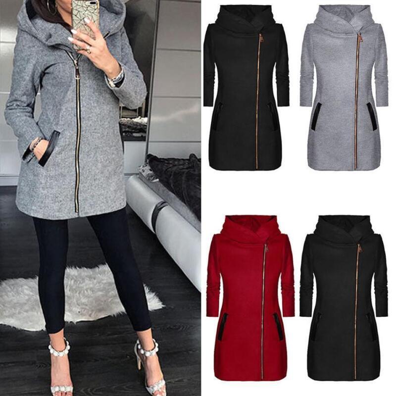 Stylish Women's Autumn Winter Zip Hooded Coat Jacket With Long Sleeve Design For All Occasions