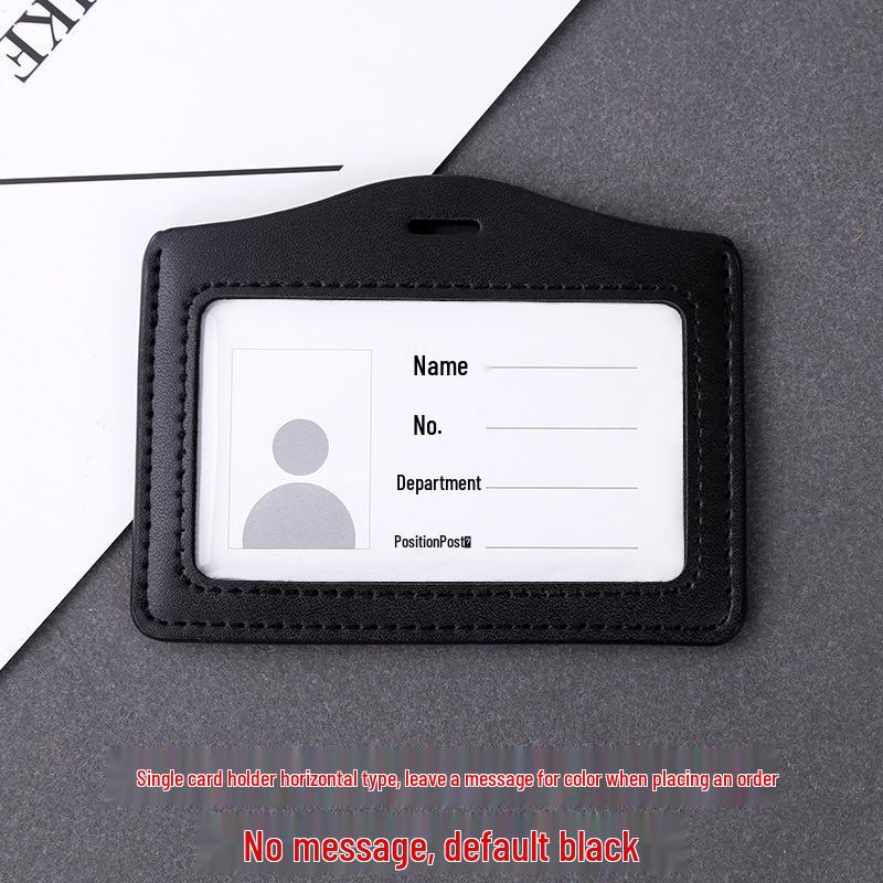 Genuine Leather Double-Sided ID Badge Holder with Transparent Case & Lanyard