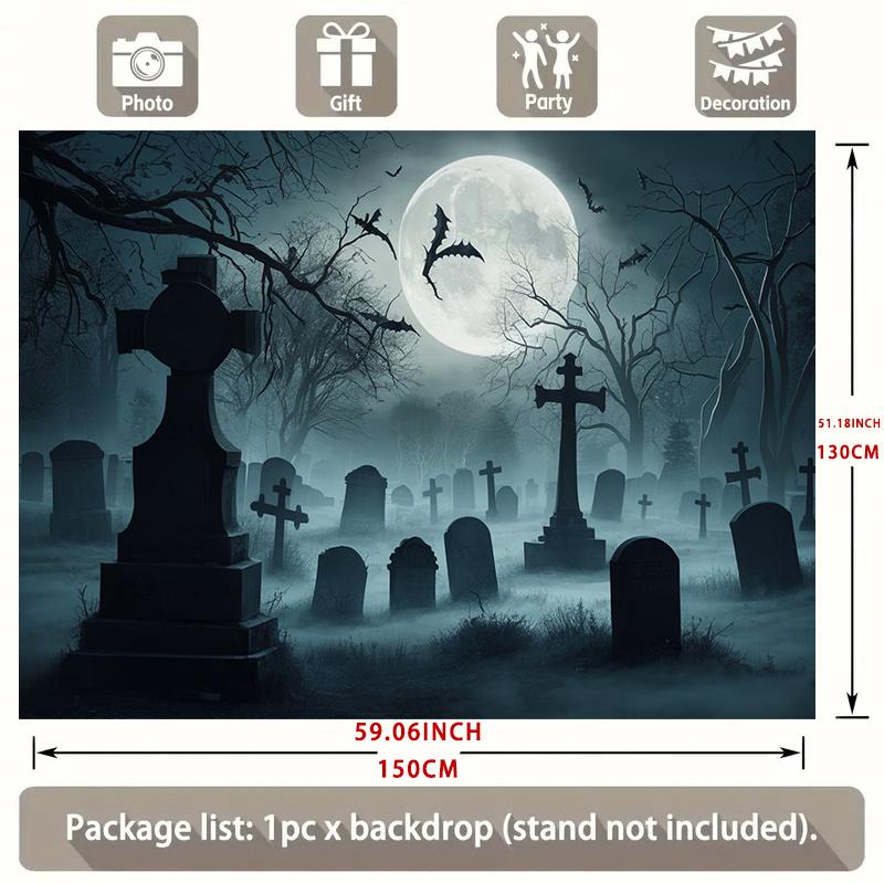Mondlicht Friedhof Party Banner - Gruselige Halloween Dekoration mit Vollmond Grabsteinen und Fledermäusen