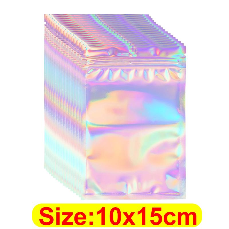 50/10pcs Iridescent Self-Sealing Bags Plastic Laser Clear Storage Bag Makeup Jewelry Gift Zipper Bags Candy Packaging Pouches