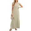 IHUASU Abiti casual con scollo a V a maniche corte con stampa tinta unita primavera estate moda donna