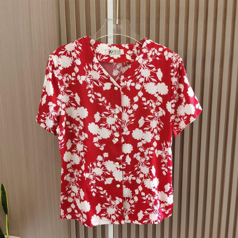 New Arrival Shirt Short Sleeve Tops Women's Loose Plus Size T-shirt Summer Silk Small Shirt Middle-Aged Mother Wear Floral T