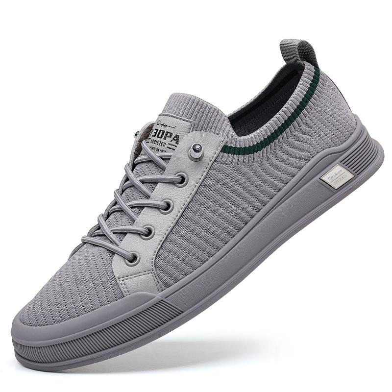 Men's sports and leisure leather shoes summer breathable fly-woven mesh trend fashion lazy shoes
