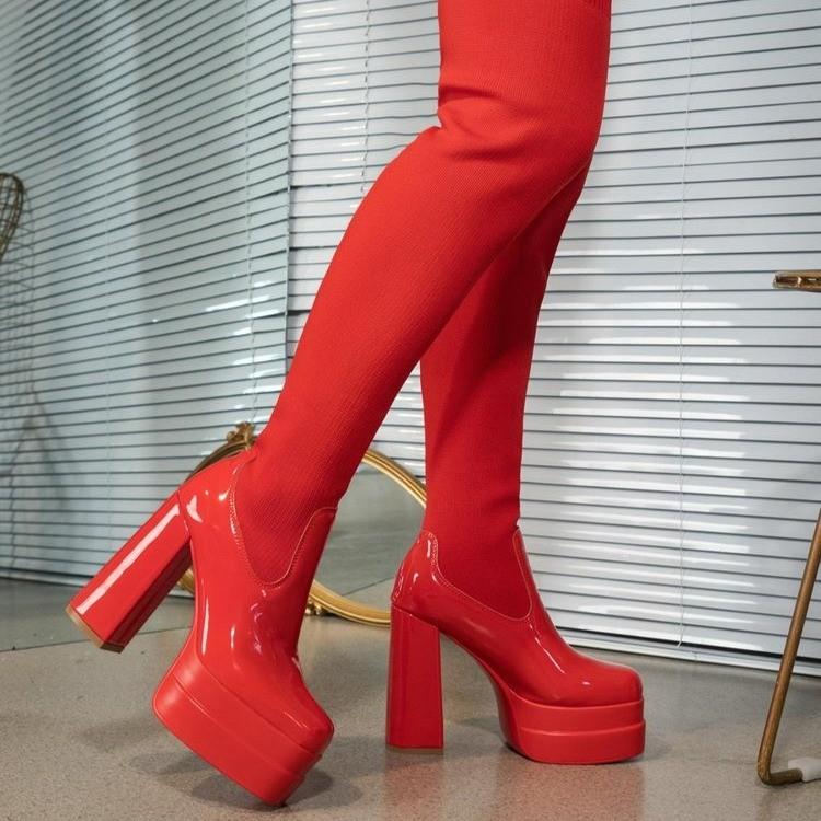 Fashion Elastic Long Boots, Over-the-knee High-heeled Slimming Leg Knitted Sock Shoes, Plus-size Ultra-high Heeled Fashion Women's Boots