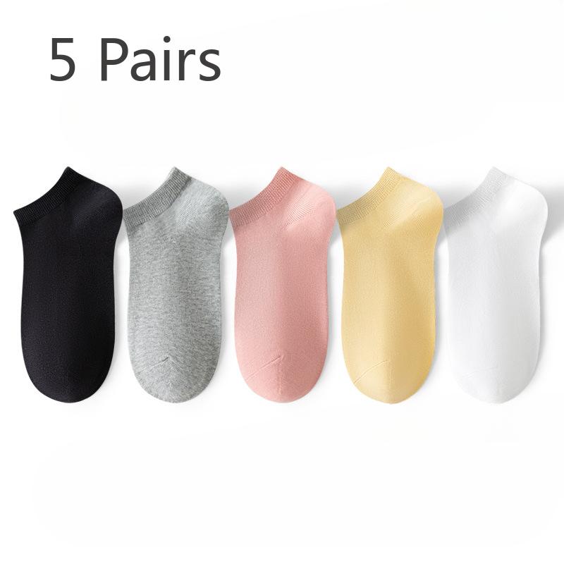 5 Pairs  Female Spring and Autumn Cotton Breathable Deodorant Sweat Absorbing Low Top Socks