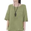 Summer  Artistic Style Solid Color Casual Short Sleeved Cotton Linen Loose Base Shirt Plus Size Women's T-shirt