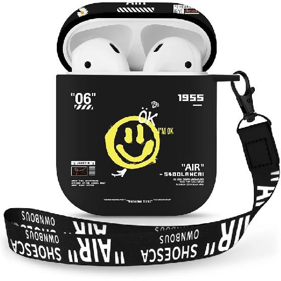 AirPods 1&2 Case Cover with Keychain for Apple AirPods 1st/2nd Generation, Rugged TPU Soft Protective Cover, Black Red