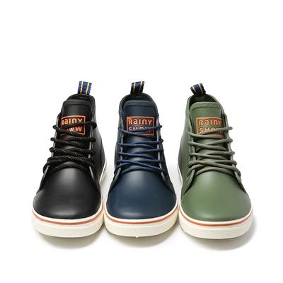 Men Rain Boots Lace-up Platform Rain Boots Non-slip Waterproof Work Water Boots Fashion Outdoor Couple's Lovers Ankle Rain Boots