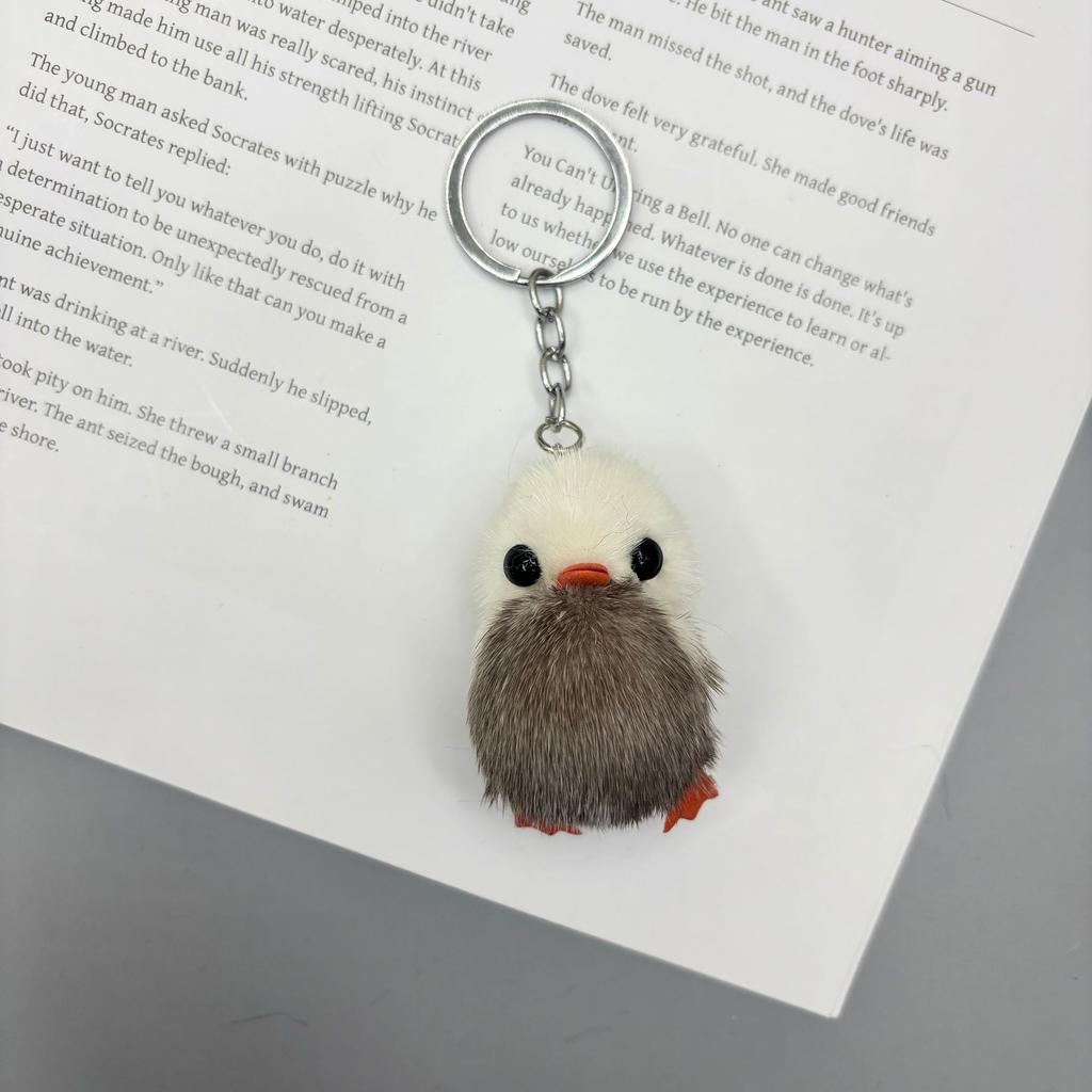 Mini Mink Fur Yellow Duck Keychain Plush Chick Couple Pendant Bag Phone Chain Charm