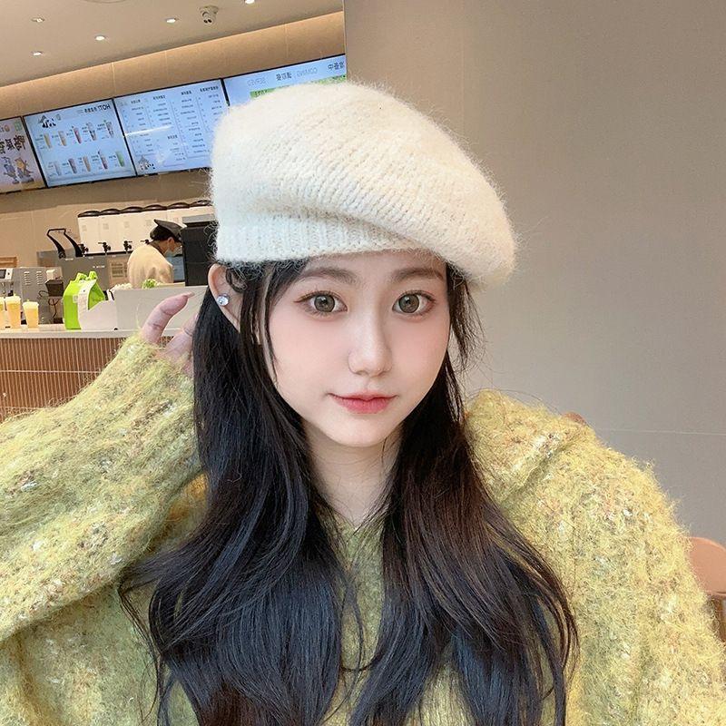 Women's Hat Knitted Autumn Winter Painter's Warm Plush Hat Wool Beret