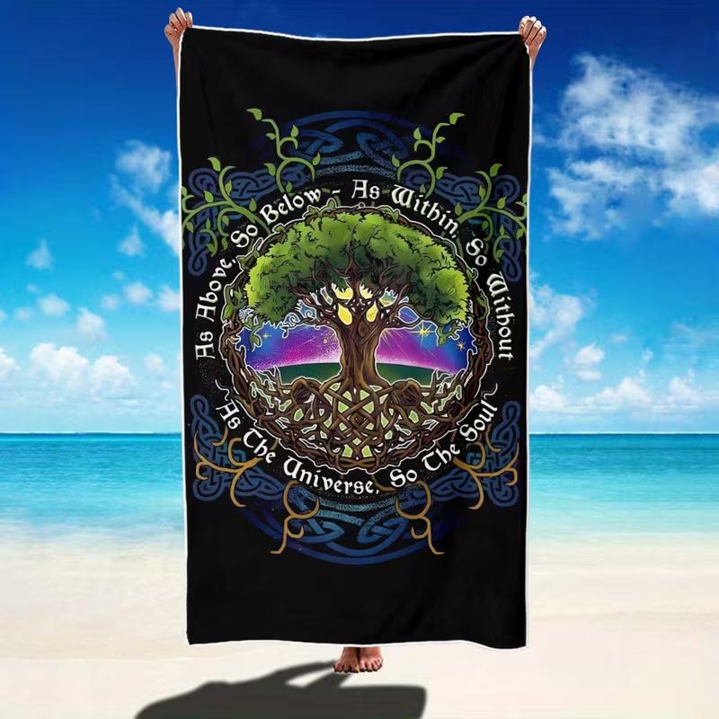 Levensboom Print Strandlaken Etnisch Botanisch Ontwerp Sneldrogend Zacht Absorberend Zandvrij Handdoek voor Zomer Zwembad Sportschool Reizen