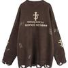 Autumn/Winter 2024 Gothic Ripped Pullover: Trendy Loose-Fit Retro Knitwear for Men & Women Couples