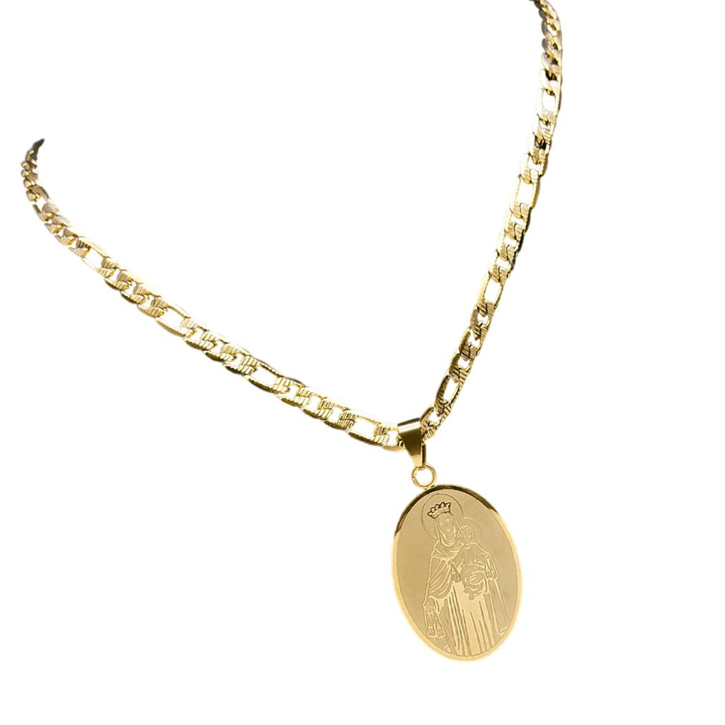 Oval Pendant Necklace for Women and Men Gold Plated Stainless Steel Clavicle Chain Adjustable Neckchain Catholic Jewelry