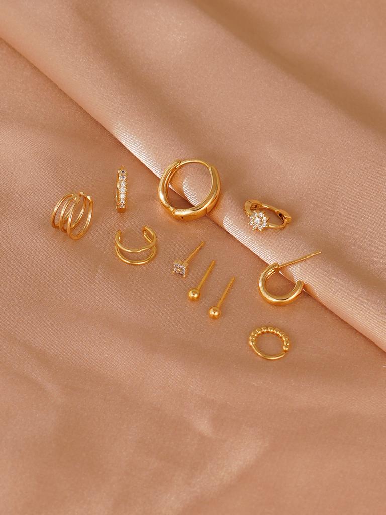 10pcs Retro Fashion Cube Zirconia Clover Star Earclip Hip Hop Women's Earrings Party Ball Jewelry