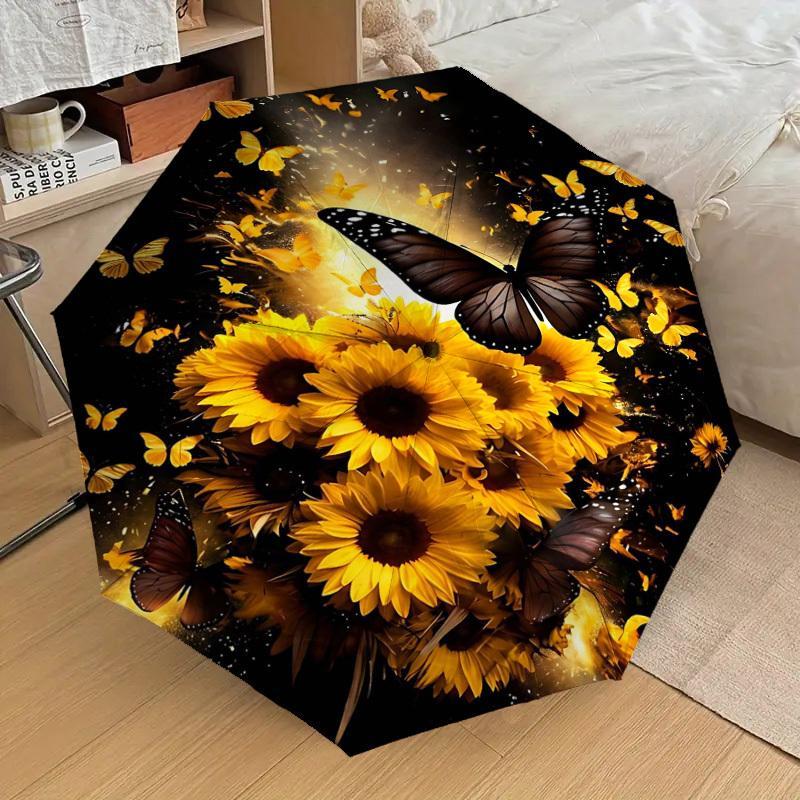 1PC Butterfly Sunflower Umbrella-8-Rib Reinforced, Automatic Open, Lightweight & Durable, Fashion Accessory for Outdoor, H0389