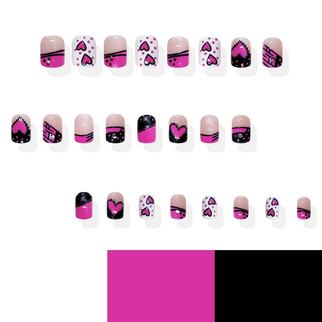 24Pcs Artificial Nails Y2K Style Pink Polka Dot Heart Design Fake Nails Short Square Shape For Party Gift