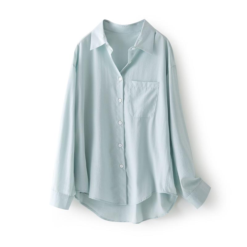 Autumn new casual design Lyocell Tencel shirt single-breasted cardigan long-sleeved shirt jacket women