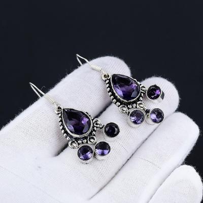 Amethyst Earrings, Gemstone Earring, Antique Amethyst Gemstone Silver Earring, 925 Solid Silver Gemstone Jewelry, Gemstone Earring For Her