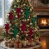 4 PCS/SET Irregular Cone Pendant Christmas Ornament Unique Flocking Hanging Xmas Tree Hanging Ornaments with Bow